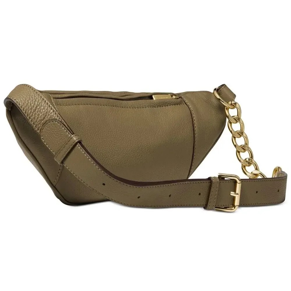 Michael Kors Mott Medium Belt Bag in an olive green pebbled leather finish